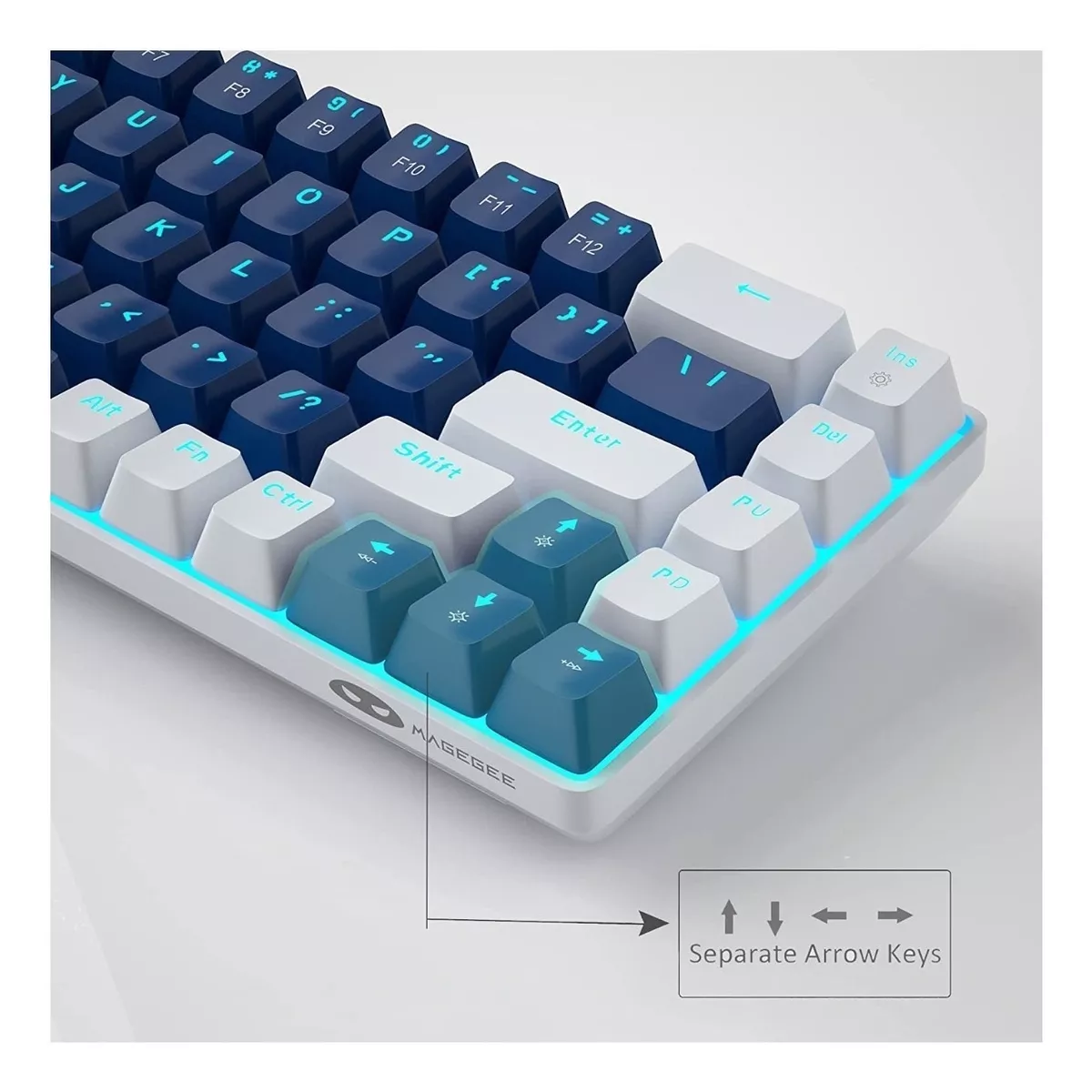 Teclado gamer Blue color azul y blanco con luz azul