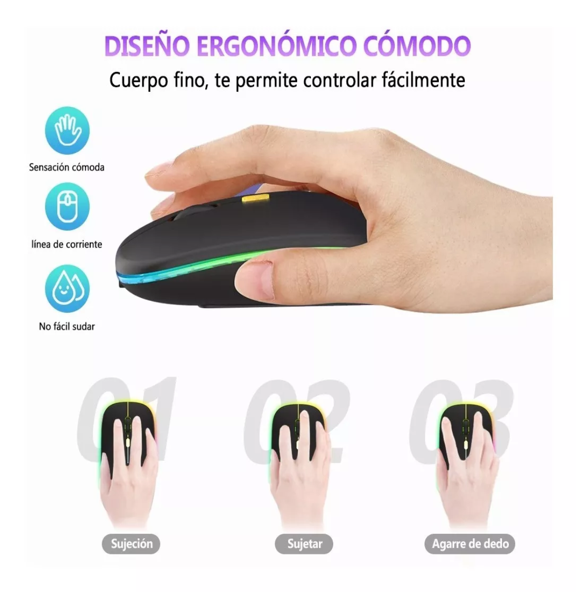 Ratón Silencioso De Oficina Inalámbrico Recargable De 2.4g Negro