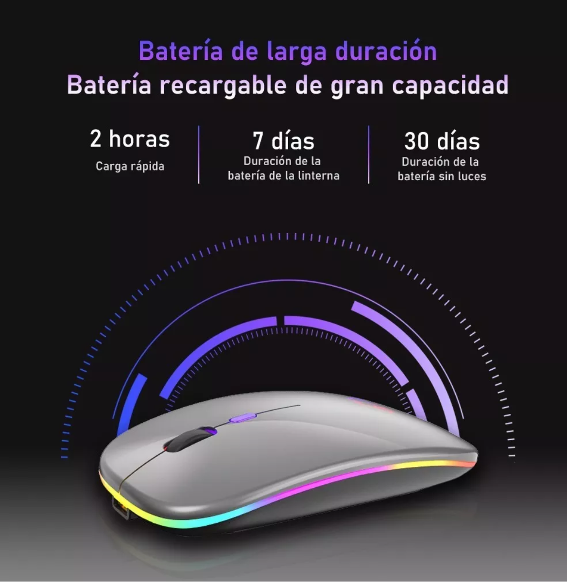 Ratón Silencioso De Oficina Inalámbrico Recargable De 2.4g Gris