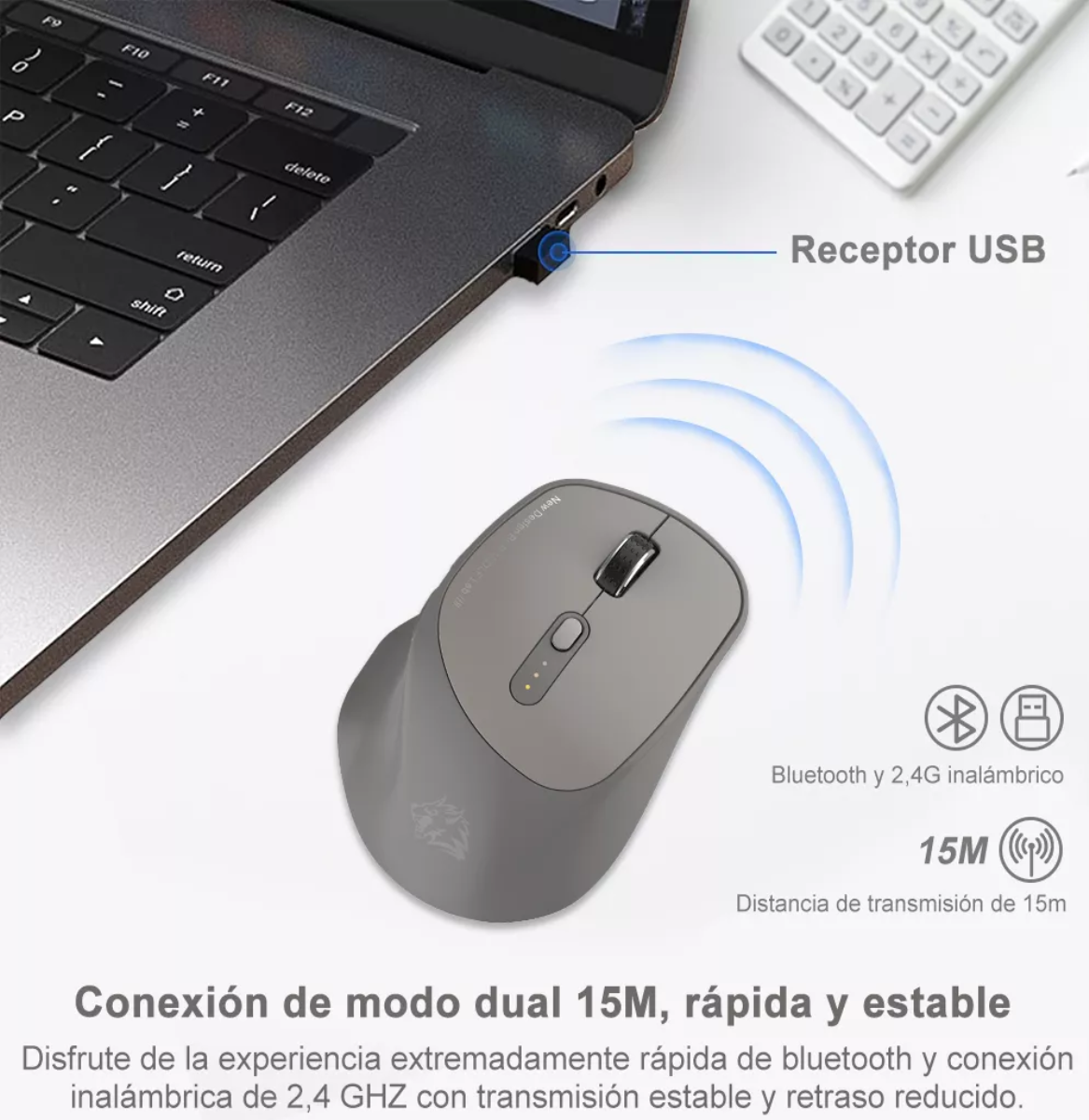 Mouse Inalámbrico Silencioso Ergonómico Gris