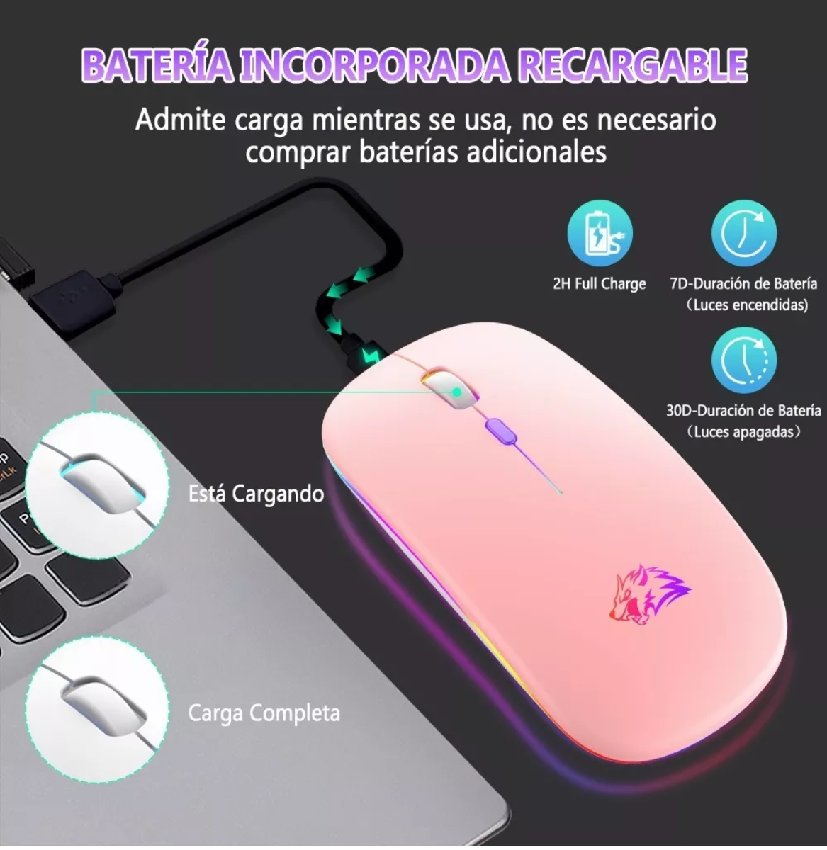 Ratón Silencioso De Oficina Inalámbrico Recargable De 2.4g Rosa