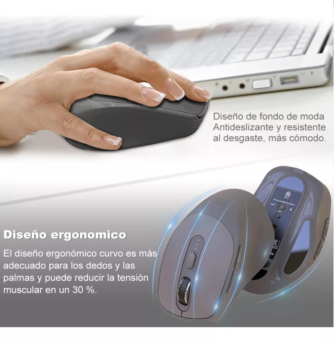Mouse Inalámbrico Silencioso Ergonómico Gris