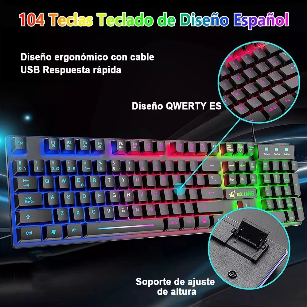 Kit de teclado y mouse Free Wolf T13 - Con cable Negro