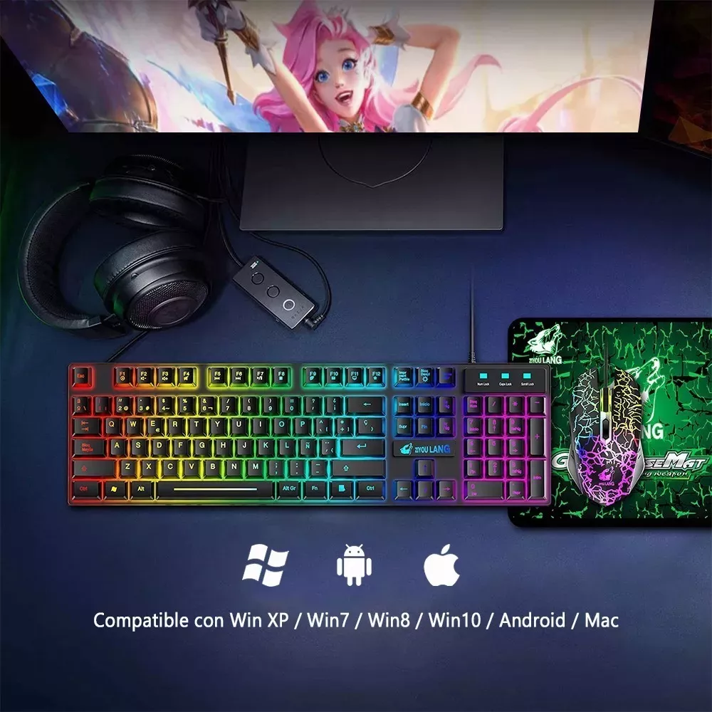 Kit de teclado y mouse Free Wolf T13 - Con cable Negro