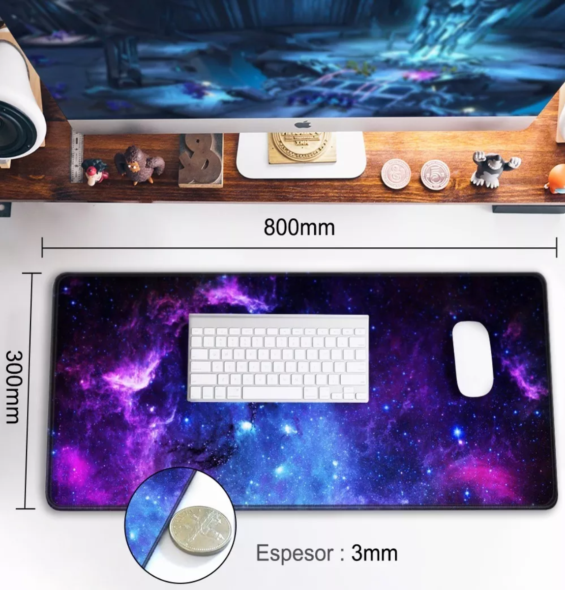 Mouse Pad Galaxia Alfombrilla Raton Antideslizante 80x30cm Azul Galaxia