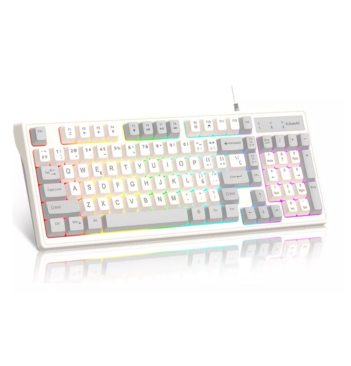 Teclado Español Gamer Con Cable Teclado Blanco/Gris