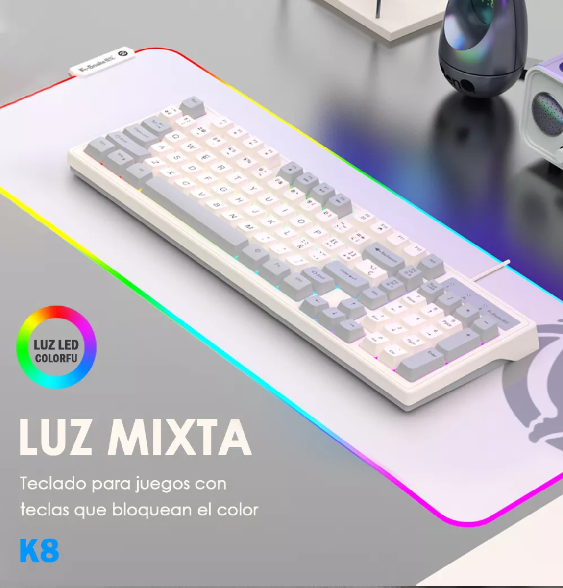 Teclado Español Gamer Con Cable Teclado Blanco/Gris