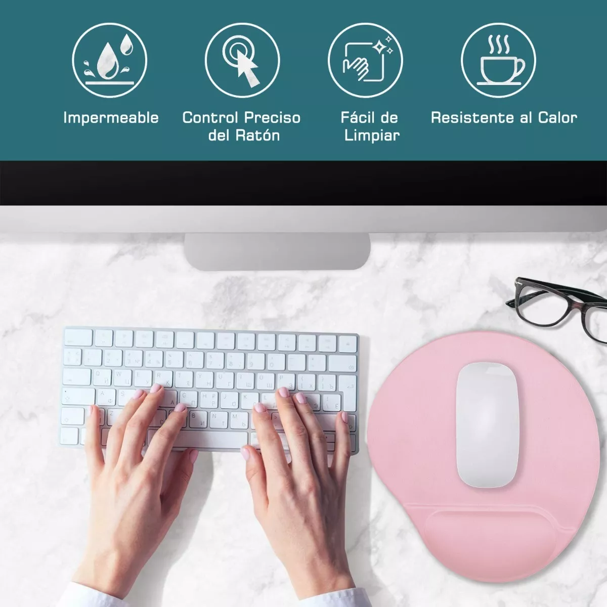 Mouse Pad Ergonomico Con Soporte Muñeca Rosa