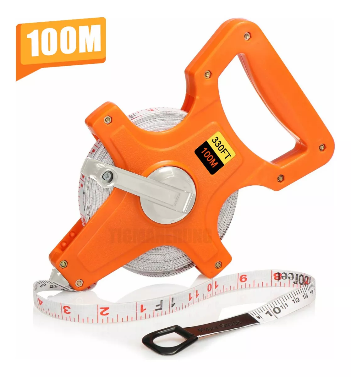 Cinta Métrica Larga De Fibra De Vidrio 100 Metros Herramienta Naranja/Plata