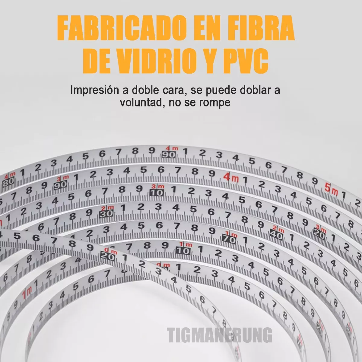 Cinta Métrica Larga De Fibra De Vidrio 100 Metros Herramienta Naranja/Plata