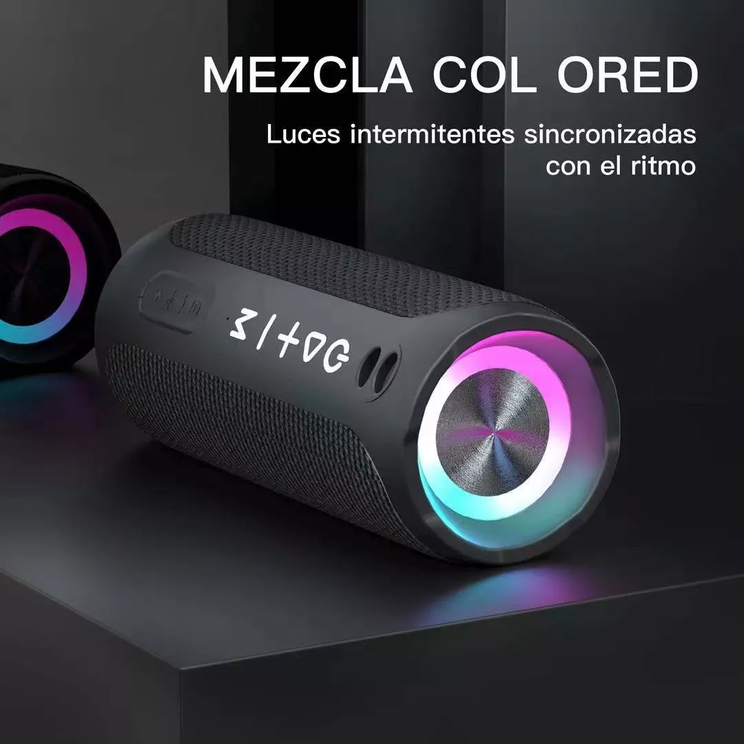 Bocina Bluetooth Portátil Impermeable Altavoz Con Rgb Luces Negro
