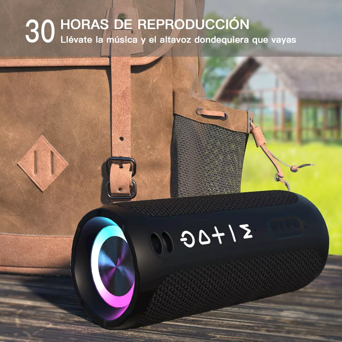 Bocina Bluetooth Portátil Impermeable Altavoz Con Rgb Luces Negro
