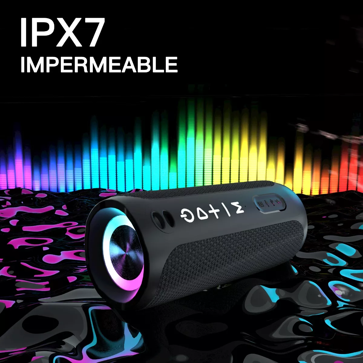 Bocina Bluetooth Portátil Impermeable Altavoz Con Rgb Luces Negro