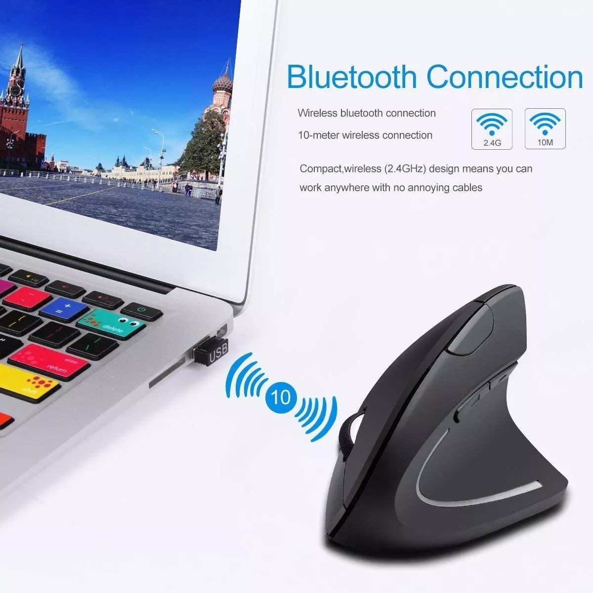 Mouse Vertical Inalámbrico 2.4g Ergonómico, Recargable Negro