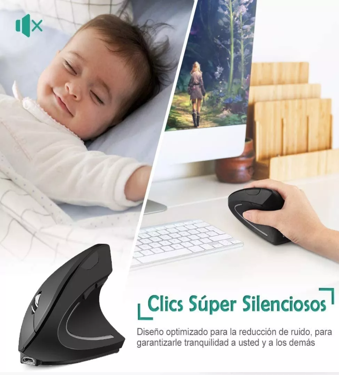 Mouse Vertical Inalámbrico 2.4g Ergonómico, Recargable Negro