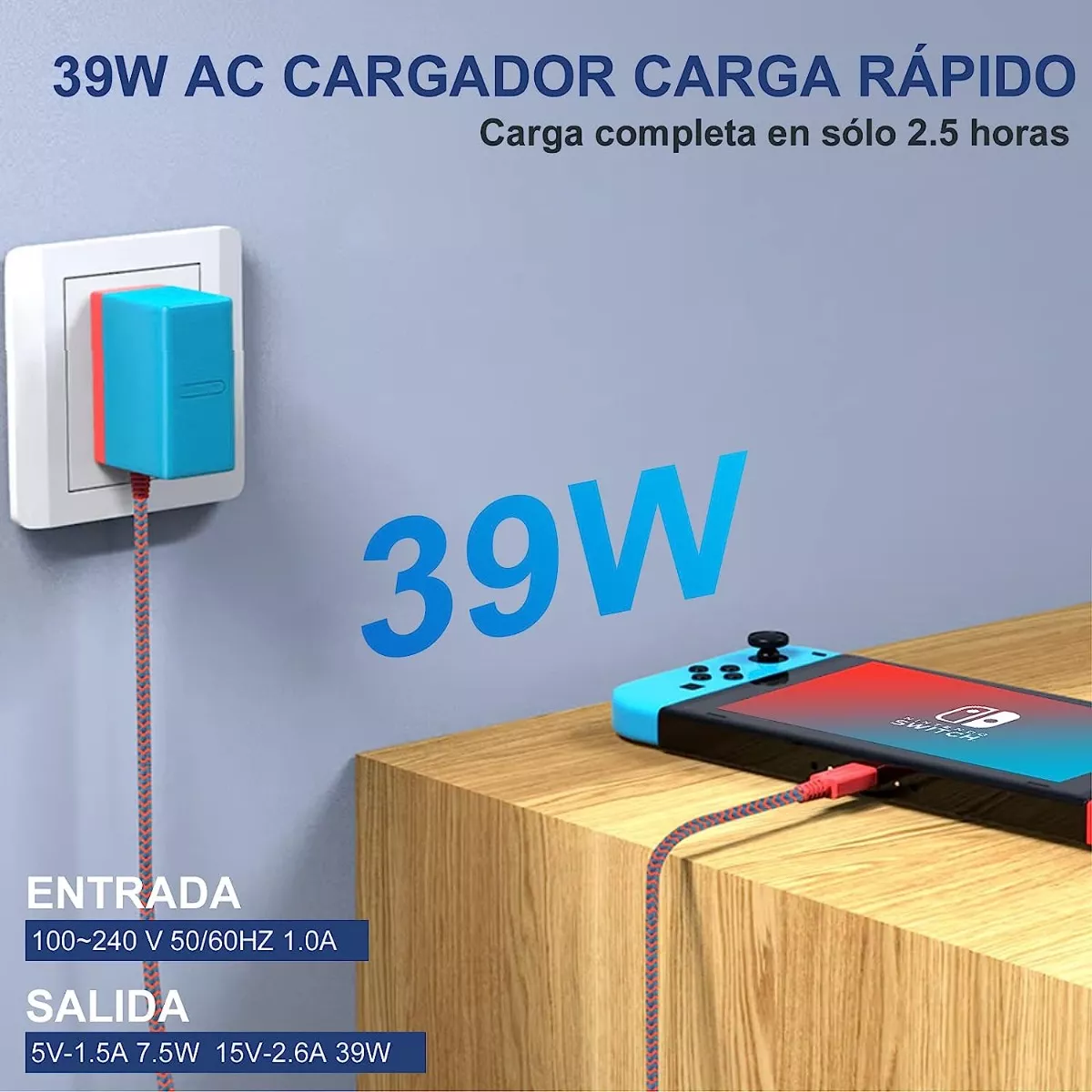 Cargador Para Nintendo Switch 5v 1.5a/ 15v 2.6a Ac Adaptador Rojo
