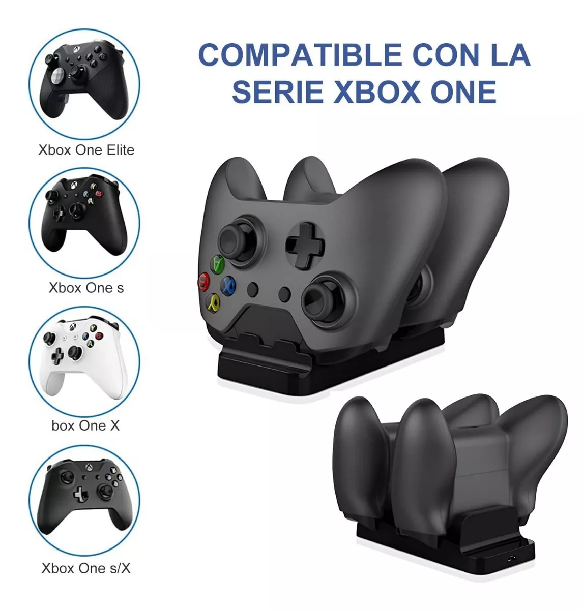 Carga Y Juega Base Cargadora Doble Para Controles Xbox Negro