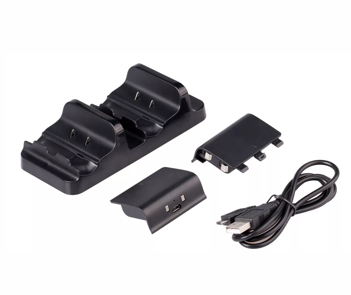 Carga Y Juega Base Cargadora Doble Para Controles Xbox Negro