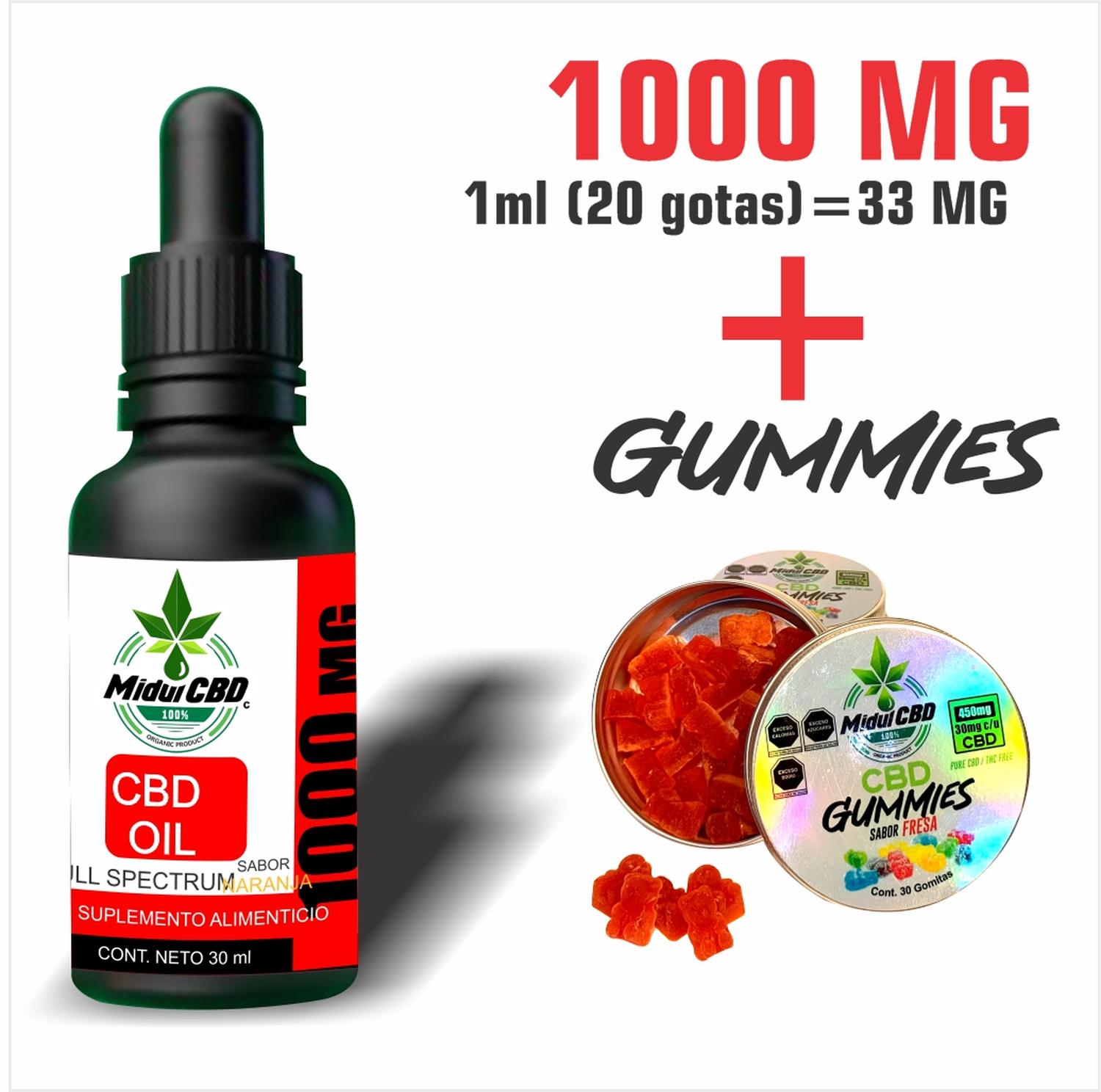 Paquete CBD 3, 1 Aceite de CBD 1000 mg (30ml) + Gomitas