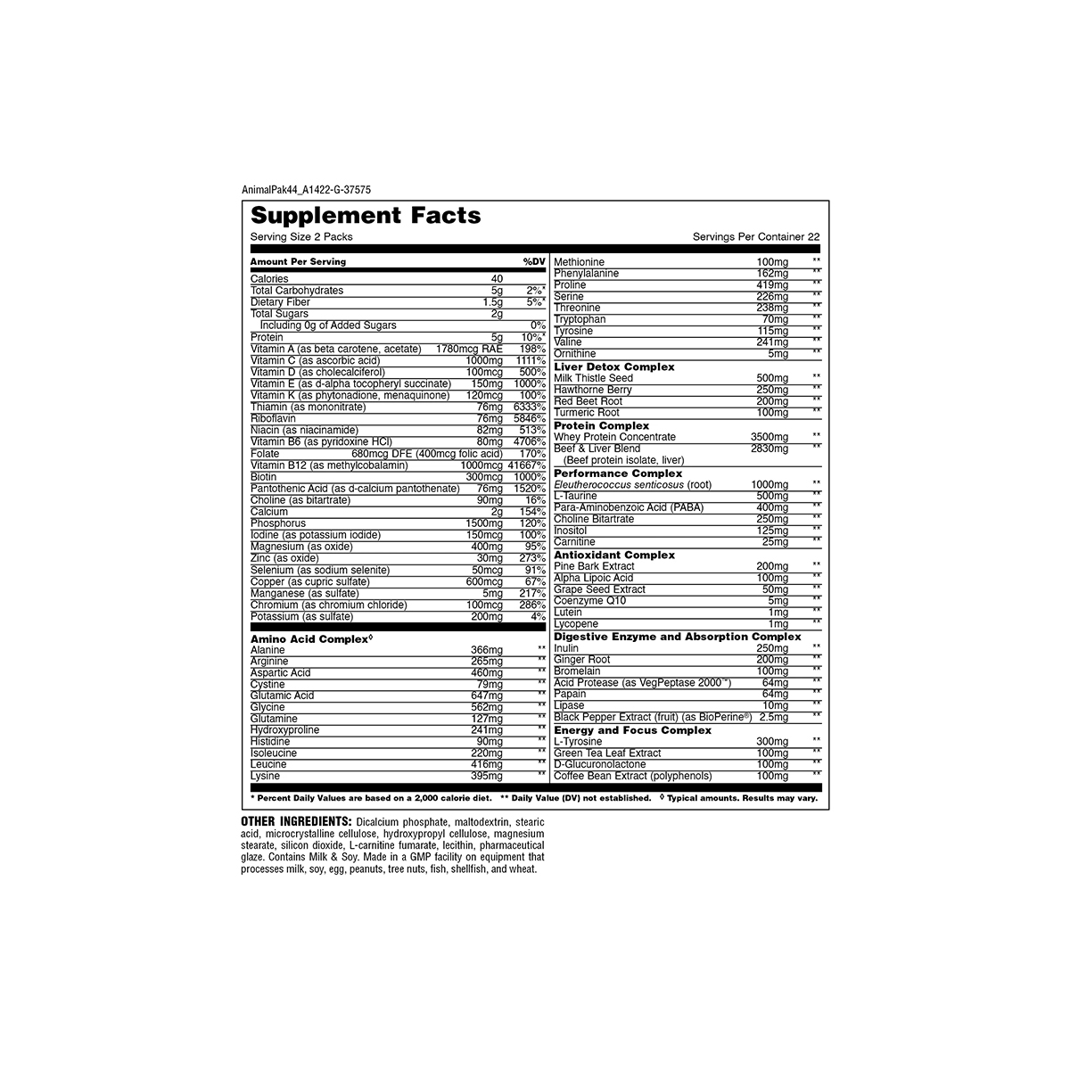 Multivitamínico Animal Pak Universal Nutrition 44 Packs