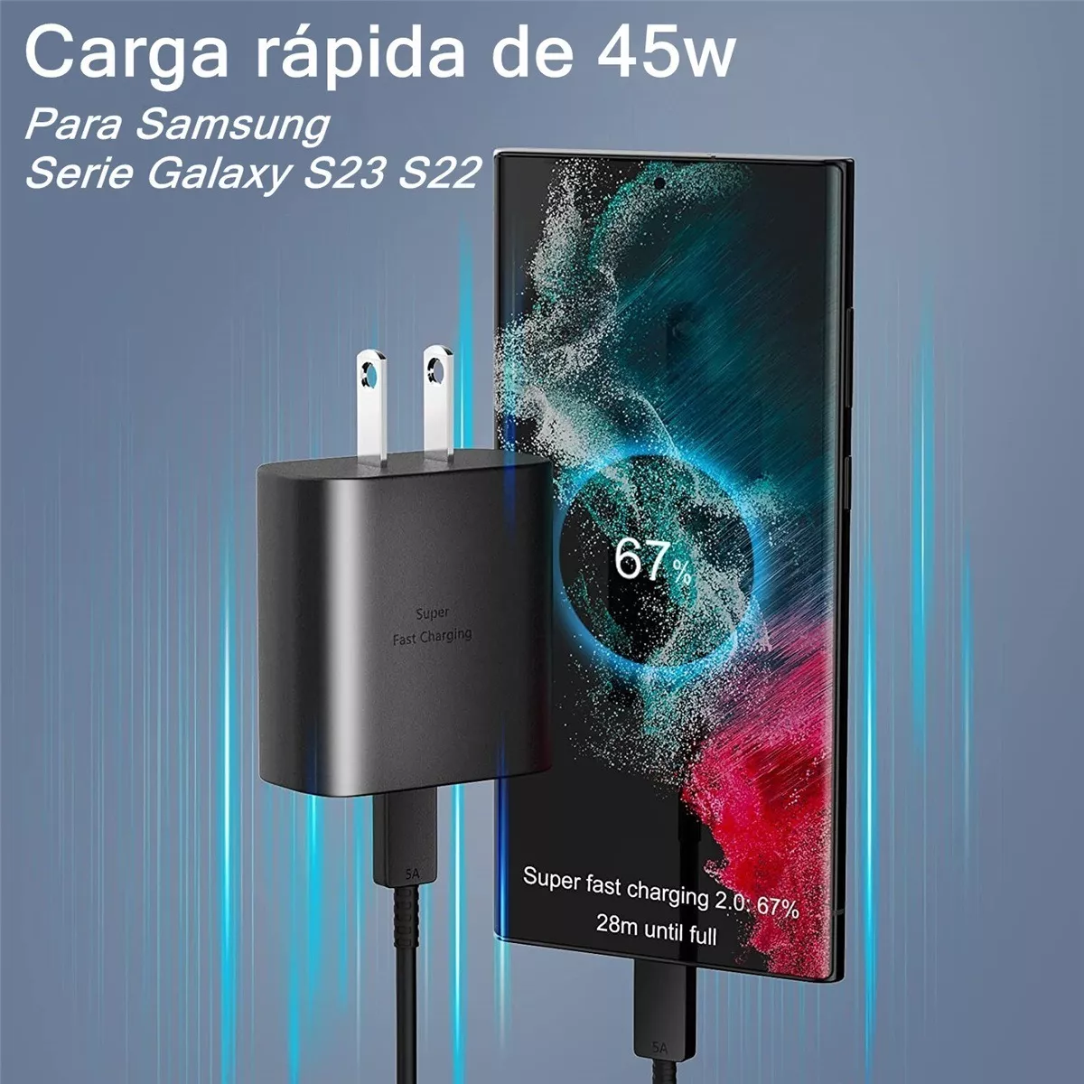 Cargador Tipo C De 45w Para Samsung S23 S23 Ultra 2 Piezas Negro