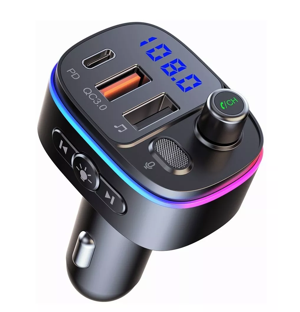 Transmisor Fm Bluetooth Asistente Voz & Qc3.0 Pd Para Carro Negro