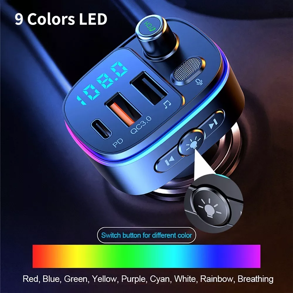 Transmisor Fm Bluetooth Asistente Voz & Qc3.0 Pd Para Carro Negro