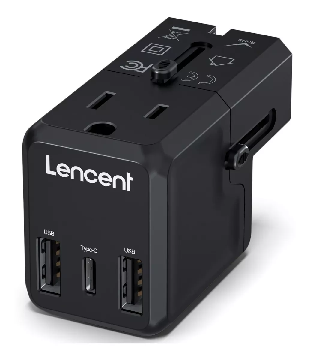 Adaptador De Viaje Enchufe Universal Clavija Usb Cargador Negro