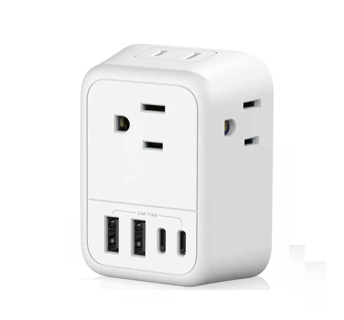 Adaptador De Europeo 4 Enchufes Con Puertos 2tipo C Y 2usb Blanco