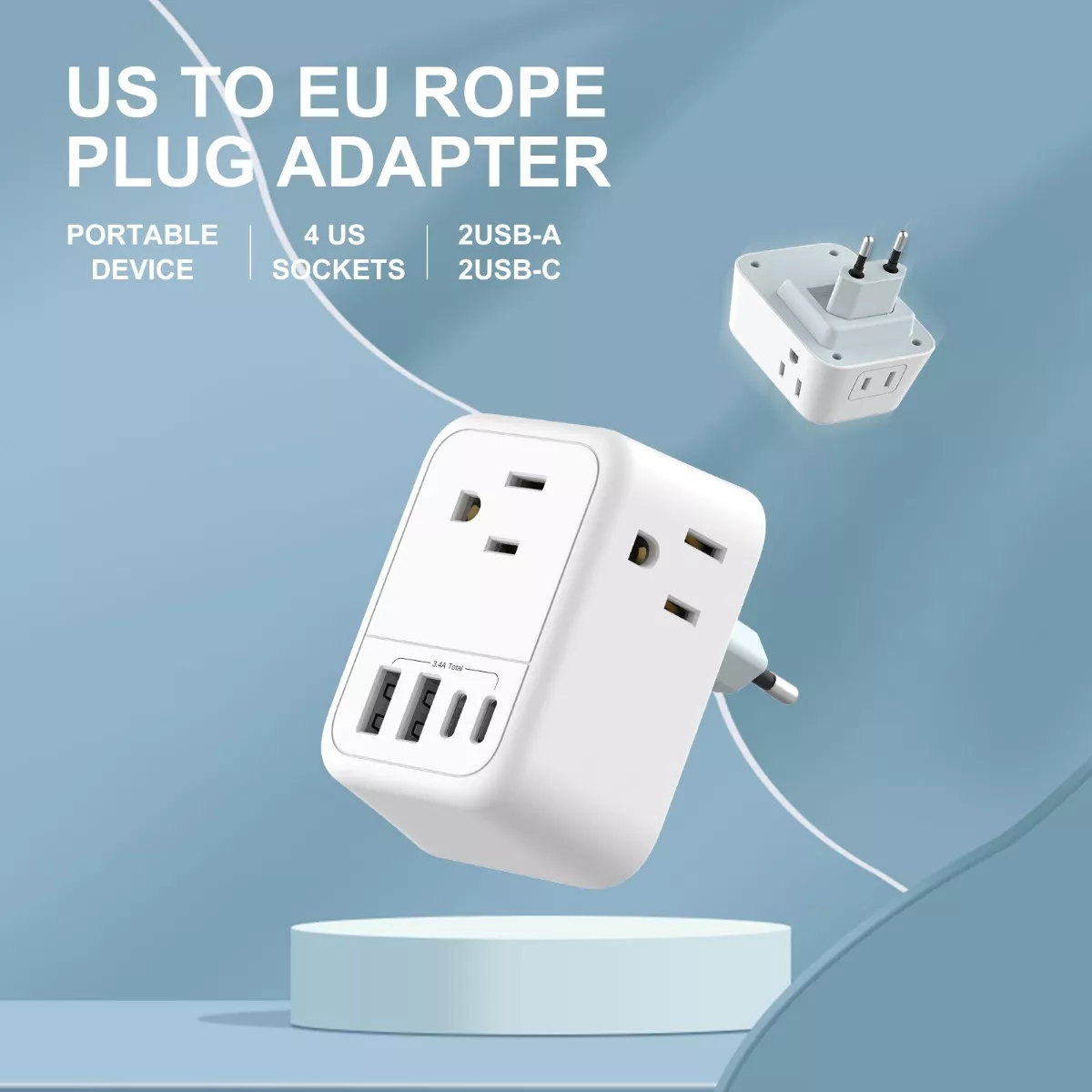 Adaptador De Europeo 4 Enchufes Con Puertos 2tipo C Y 2usb Blanco