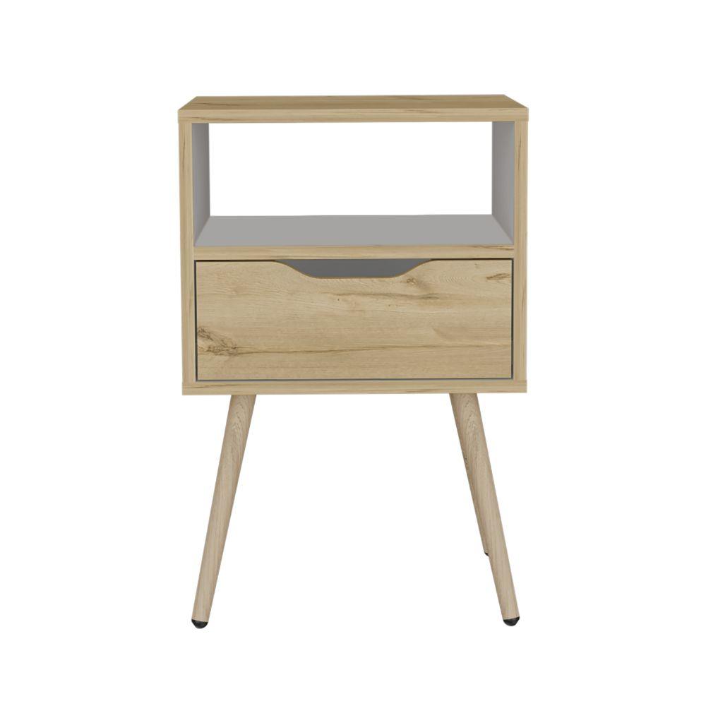 Buró Alesio, Café Claro y Blanco, con Patas de Madera y Un Cajón