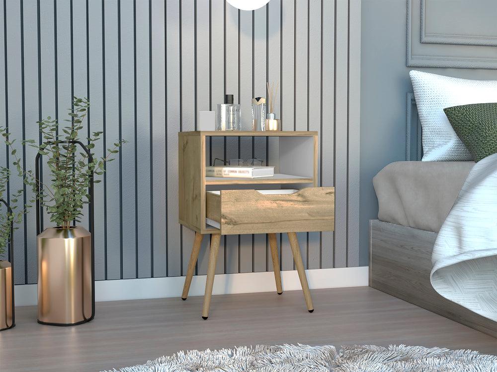 Buró Alesio, Café Claro y Blanco, con Patas de Madera y Un Cajón