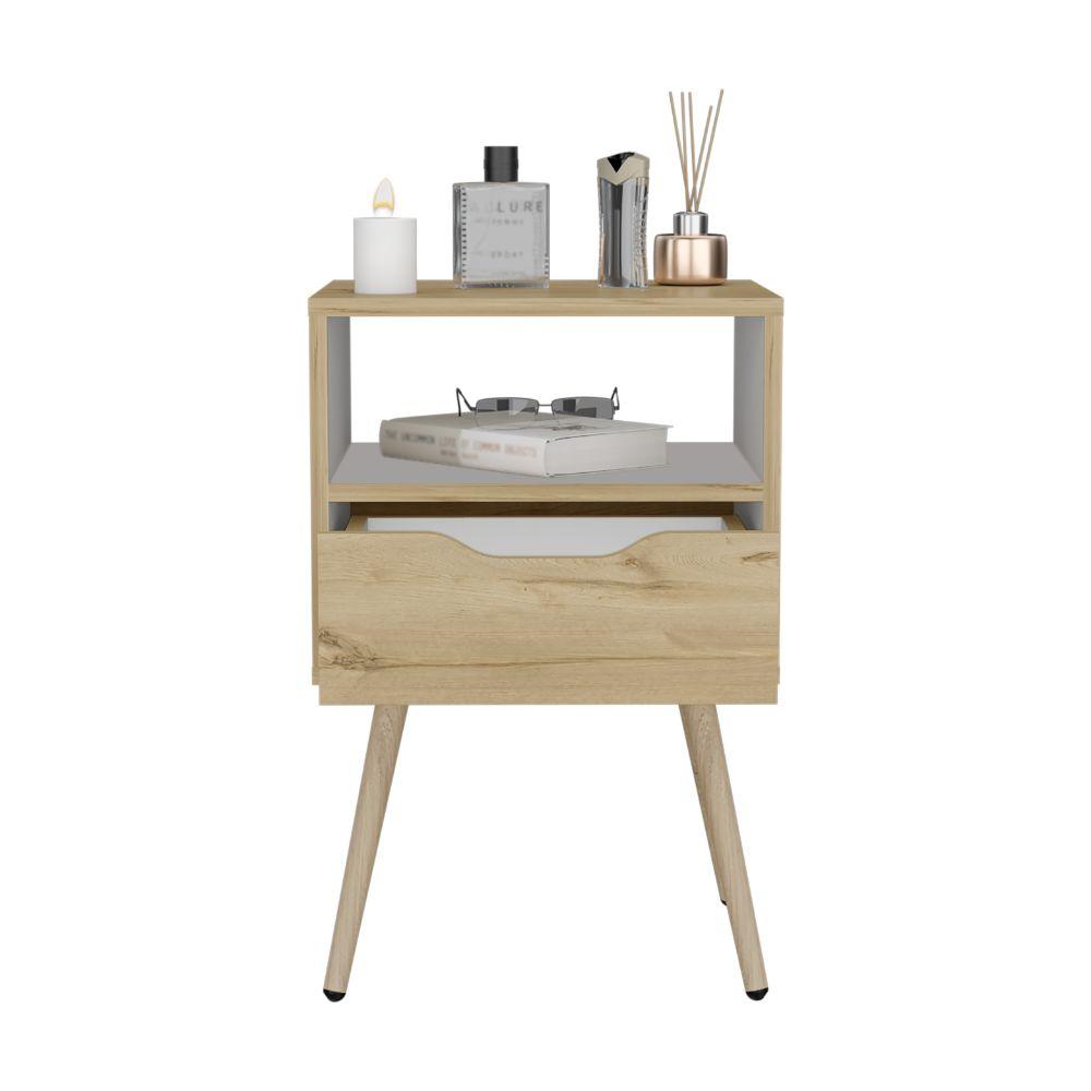 Buró Alesio, Café Claro y Blanco, con Patas de Madera y Un Cajón