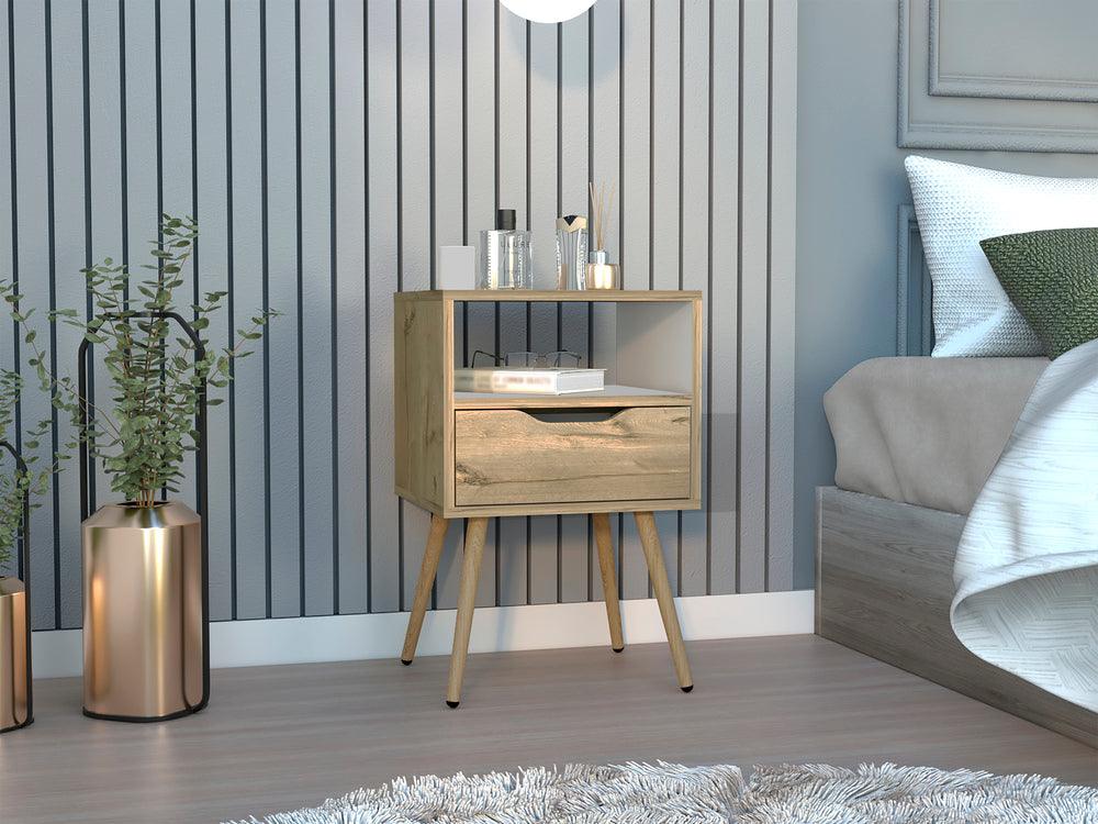 Buró Alesio, Café Claro y Blanco, con Patas de Madera y Un Cajón