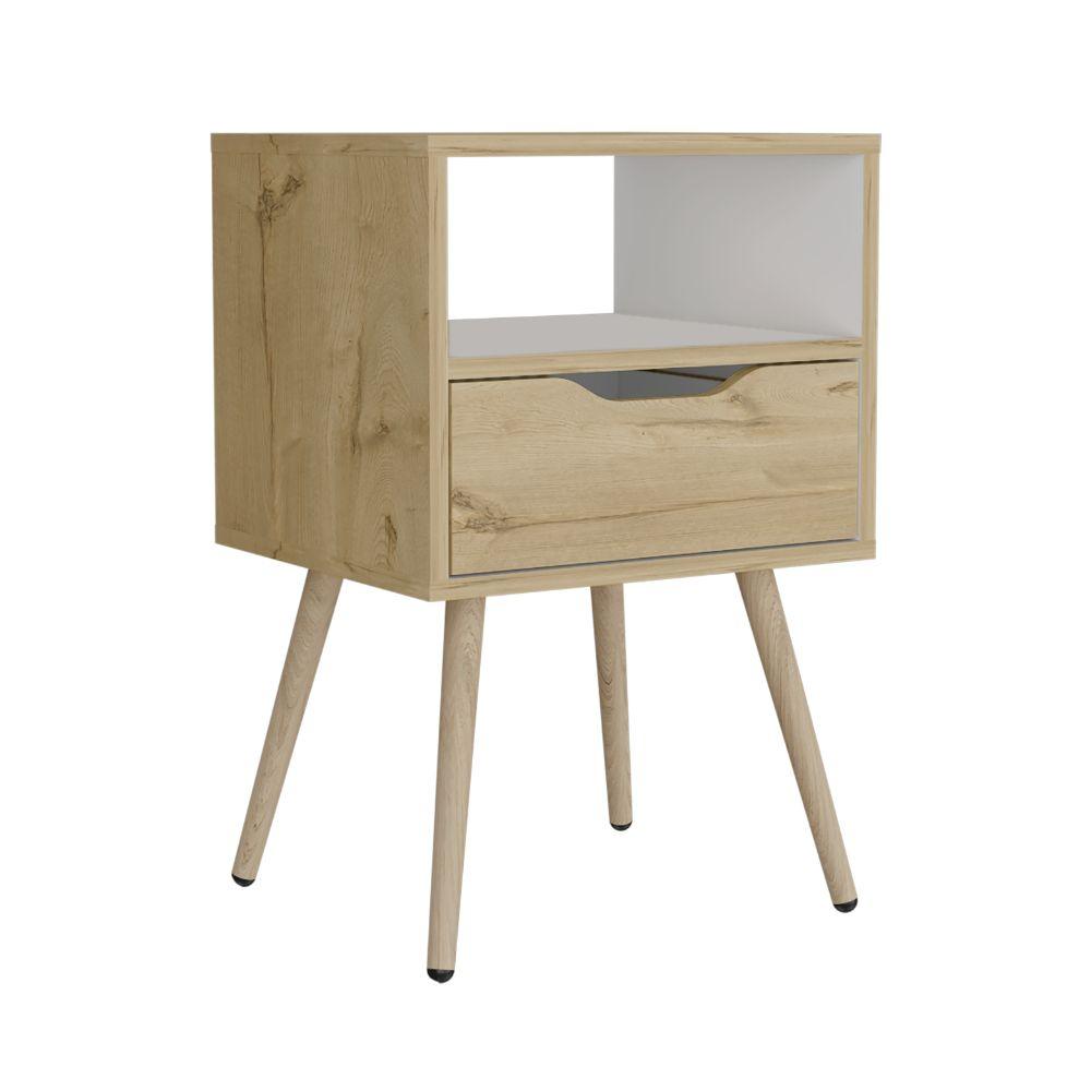 Buró Alesio, Café Claro y Blanco, con Patas de Madera y Un Cajón