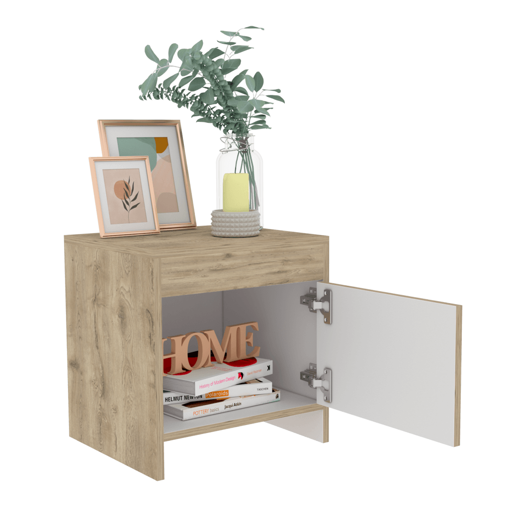 Buró Tutto, Macadamia y Blanco, con Cajón Para Guardar Objetos Ideal Para Espacios Reducidos