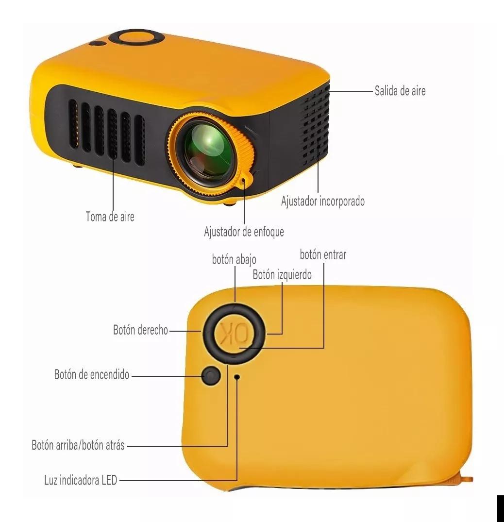 Mini Proyector LED HYPE M24, Resolución 800 x 480, Contraste 1000:1 y 1200  Lúmenes, Bluetooth, HDMI, Control Remoto. Color Amarillo.