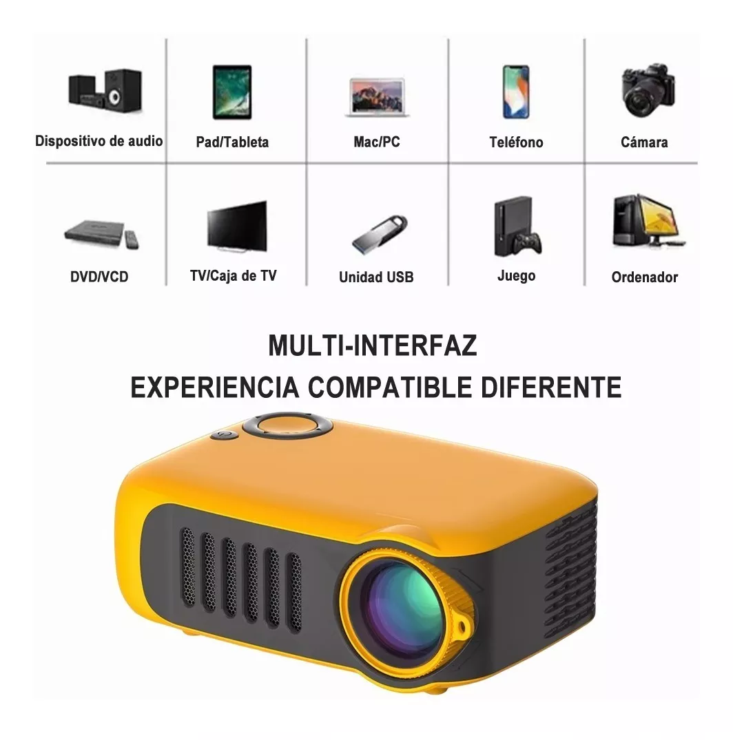 Mini Proyector Led Hd Portátil De 1080p Usb Hdmi Para Hogar Amarillo