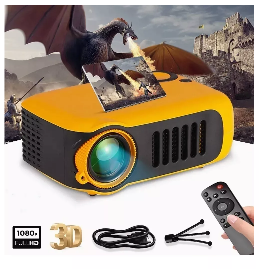 Mini Proyector Led Hd Portátil De 1080p Usb Hdmi Para Hogar Amarillo