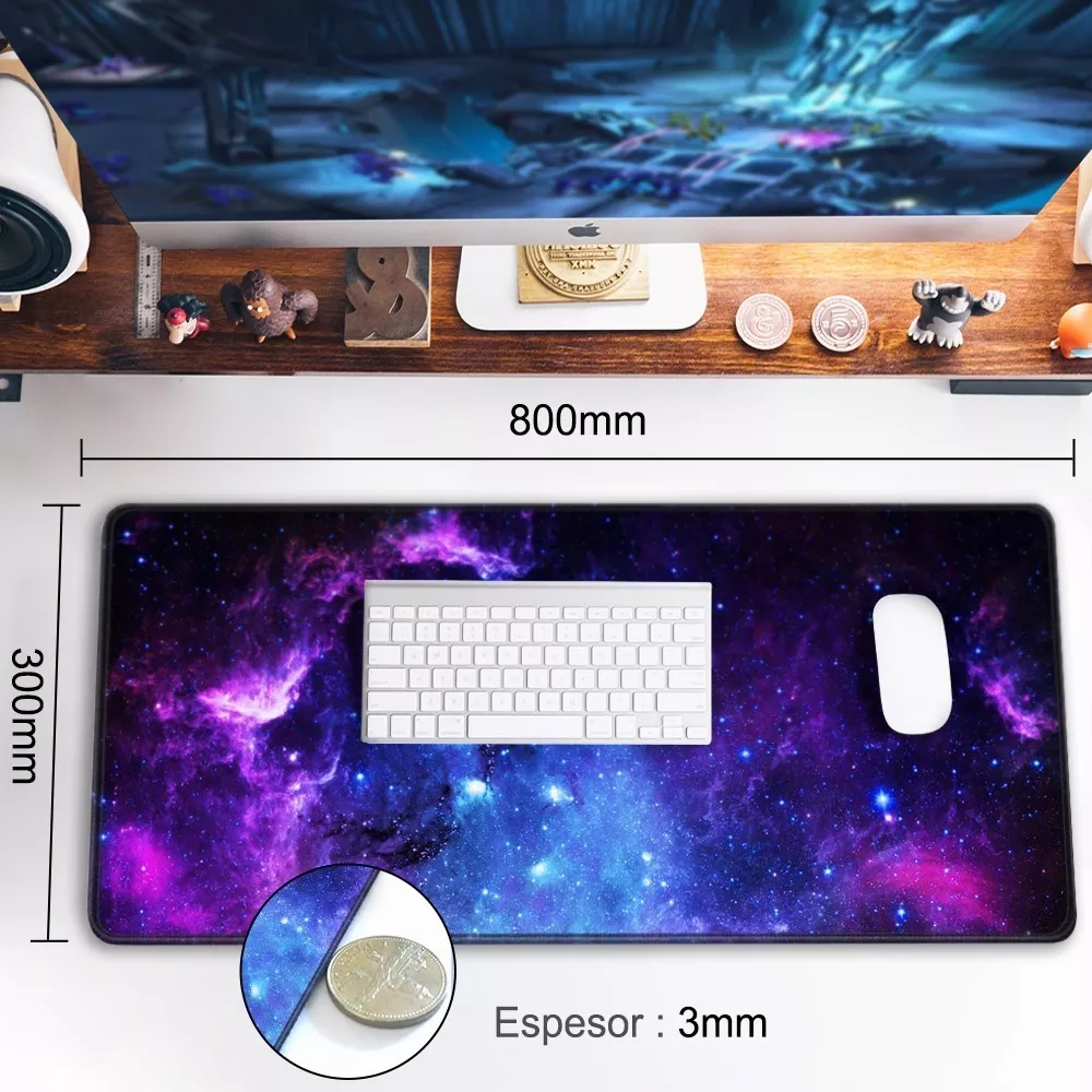 Alfombrilla Ratón 80x30cm Mouse Pad Gamer Color Morado Galaxia