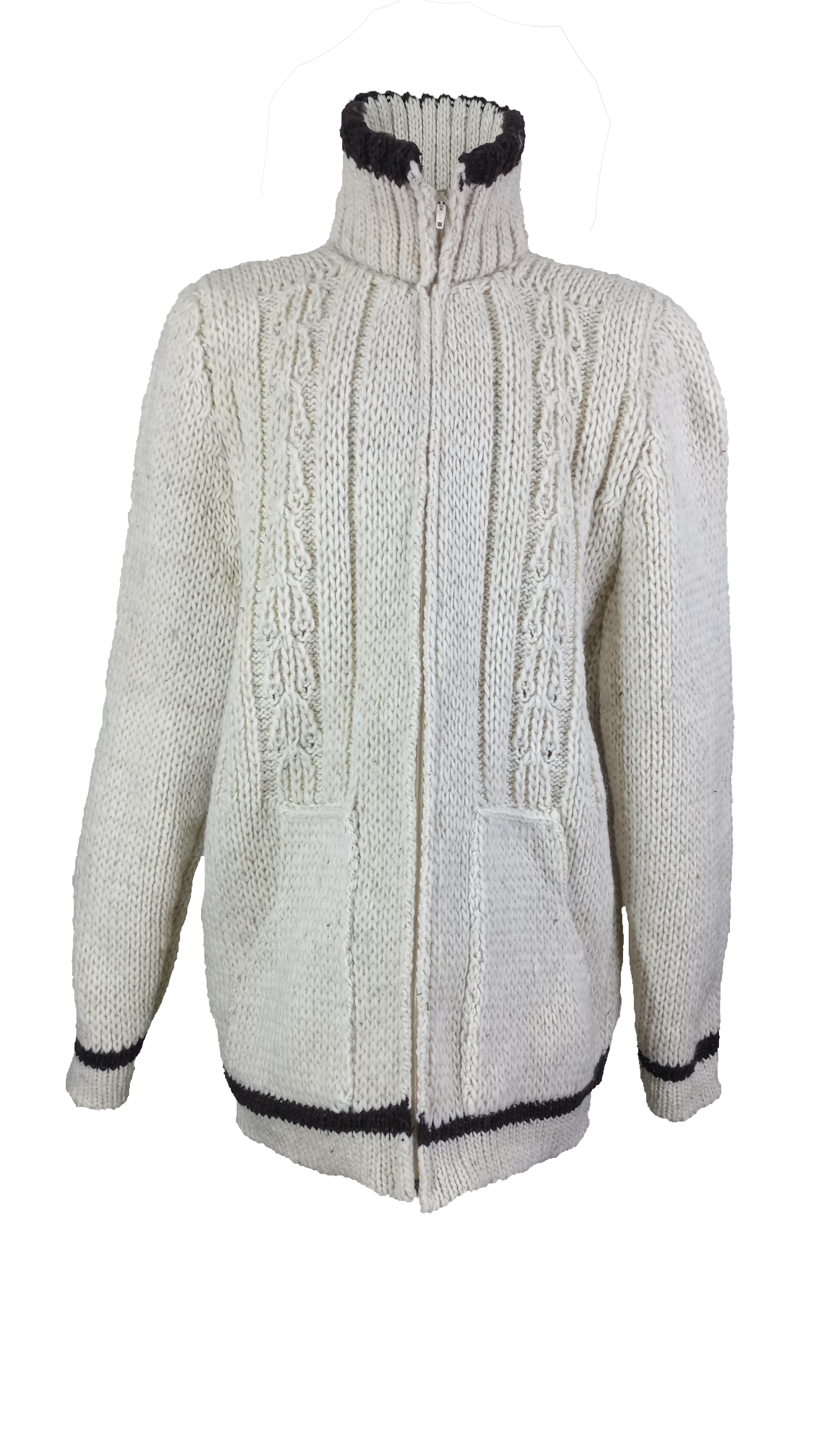 Suéter Chamarra de lana natural de oveja en color beige.