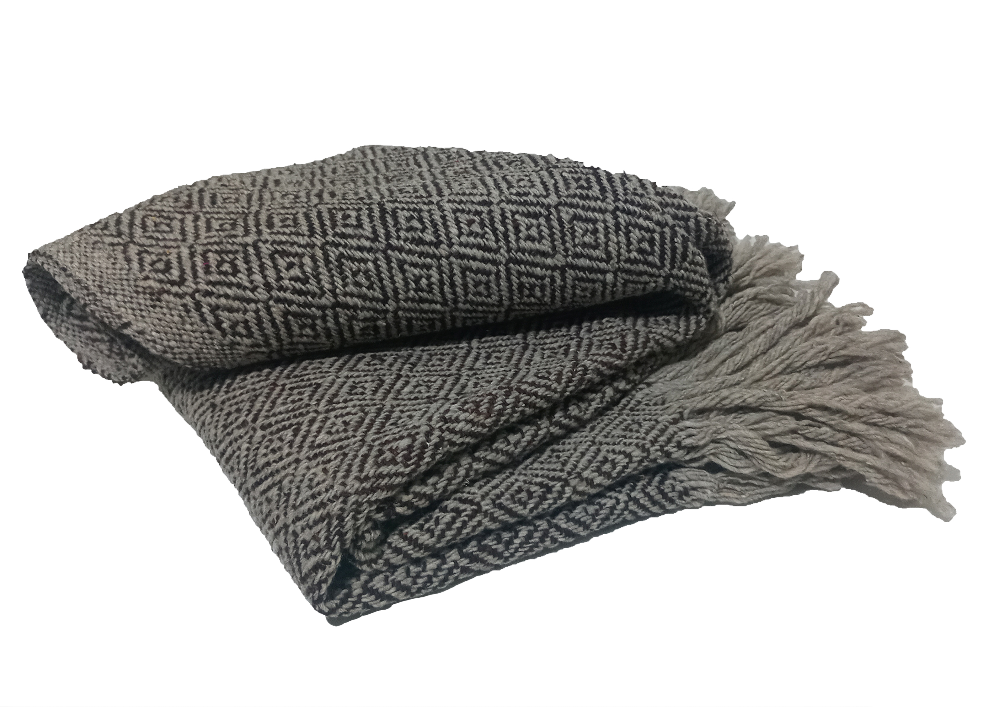 Rebozo de lana natural de oveja en color Café con puntas