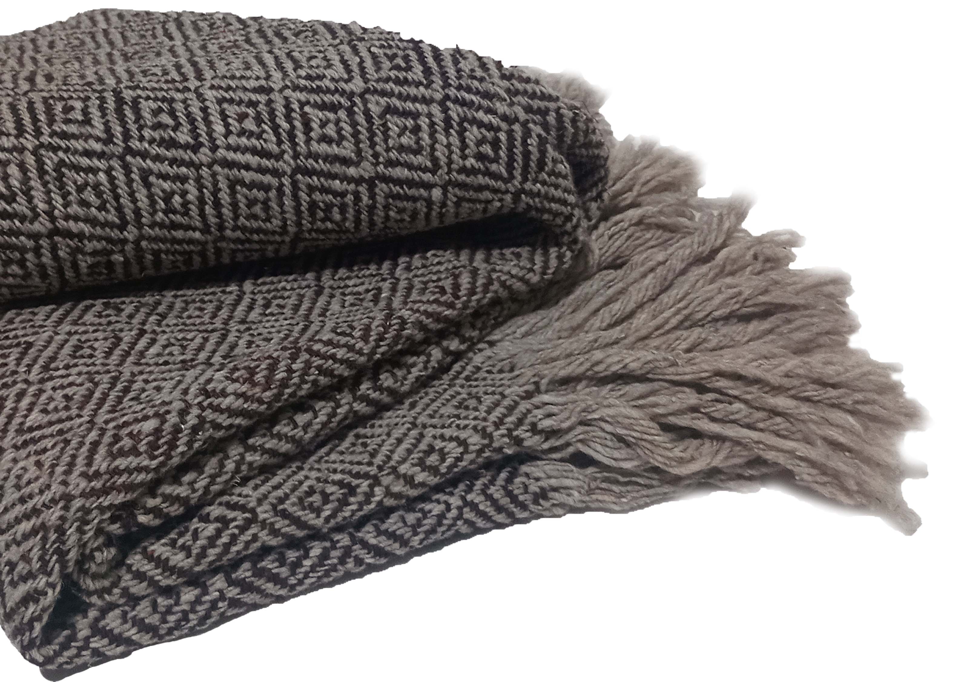 Rebozo de lana natural de oveja en color Café con puntas