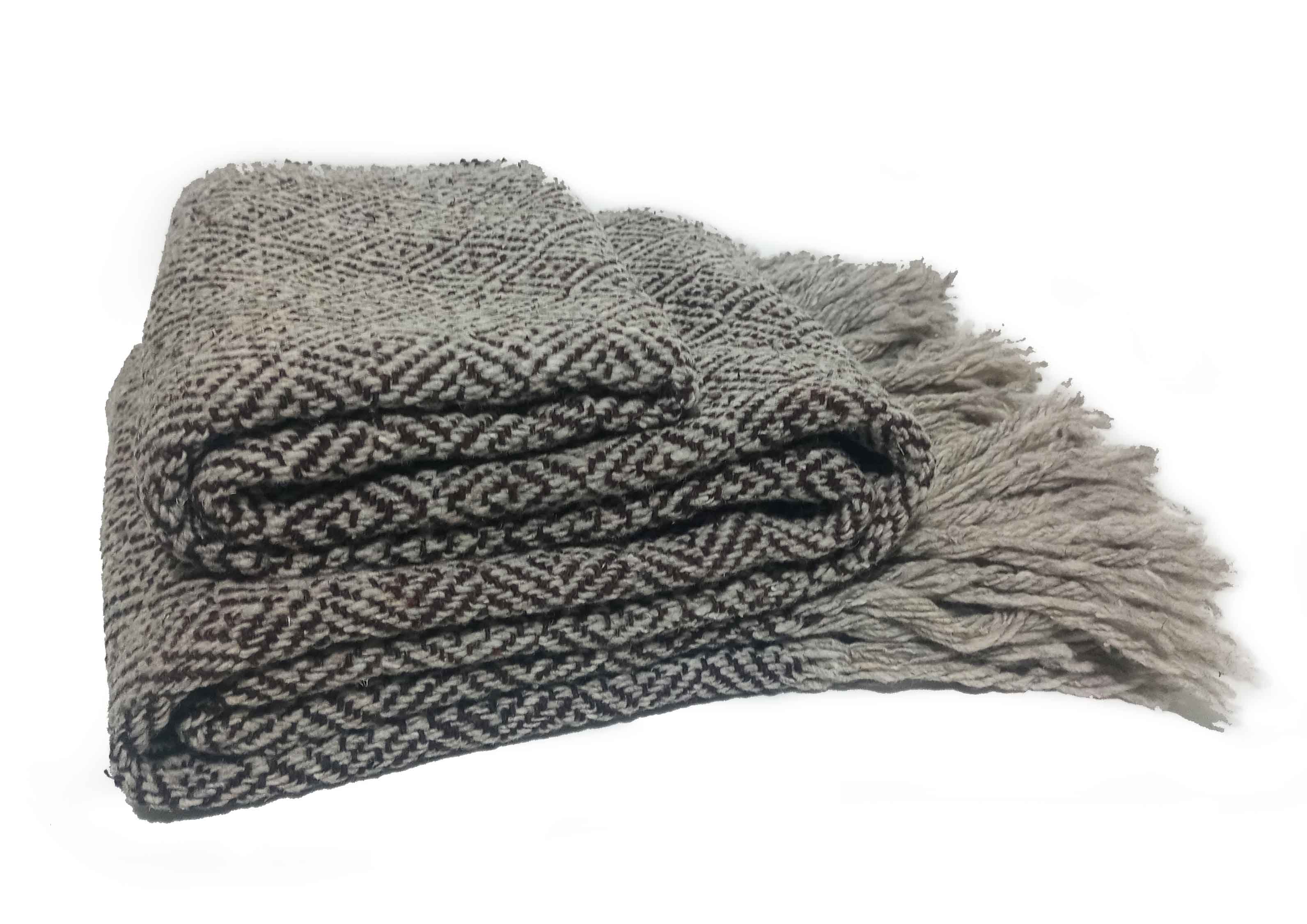 Rebozo de lana natural de oveja en color Café con puntas