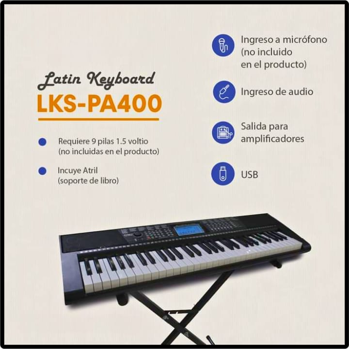 Teclado Musical Latin Keyboard Lks-pa-400 61 Teclas Negro