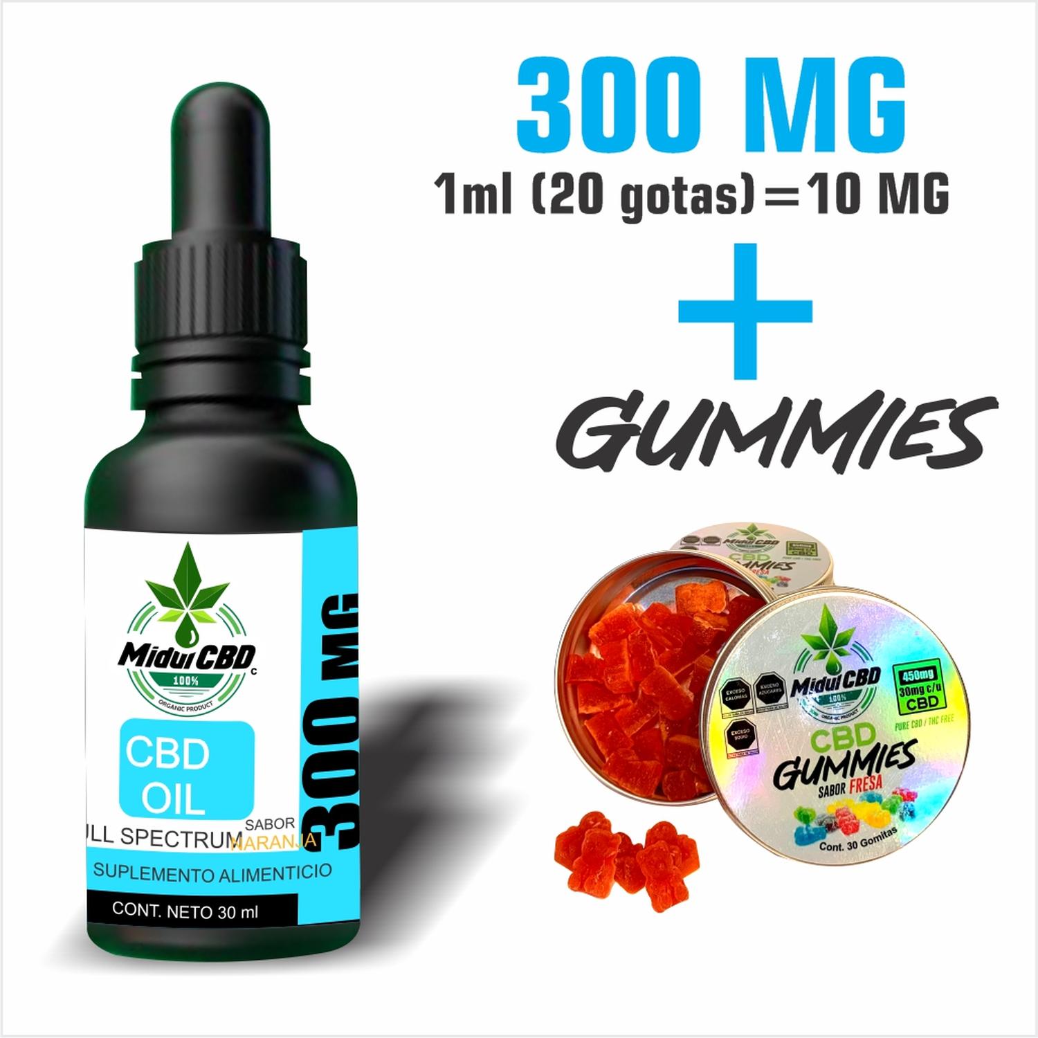 Paquete CBD 1, 1 Aceite de CBD 300 mg (30ml) + Gomitas