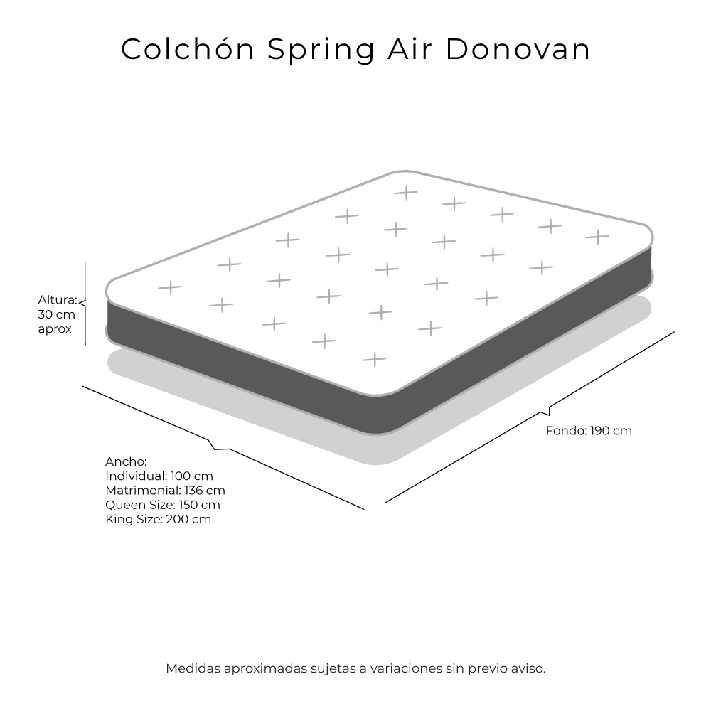 Colchón Matrimonial Spring Air Donovan Con Almohada y Sábanas Royal Color Gris