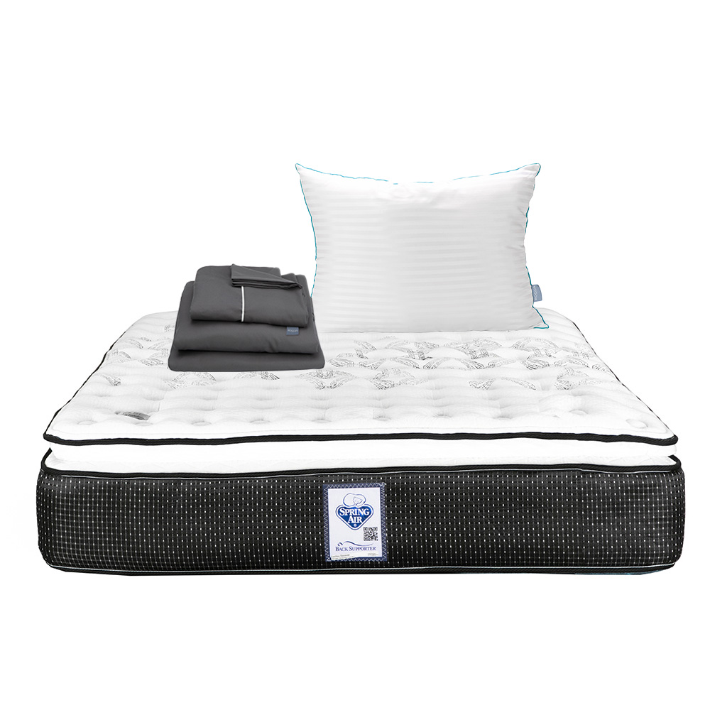 Colchón Matrimonial Spring Air Donovan Con Almohada y Sábanas Royal Color Gris