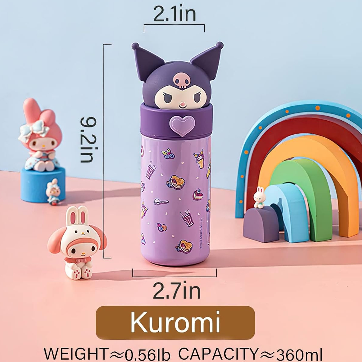 termo infantil kuromi morado portatil bebida , transporta facilmente  350ml morado