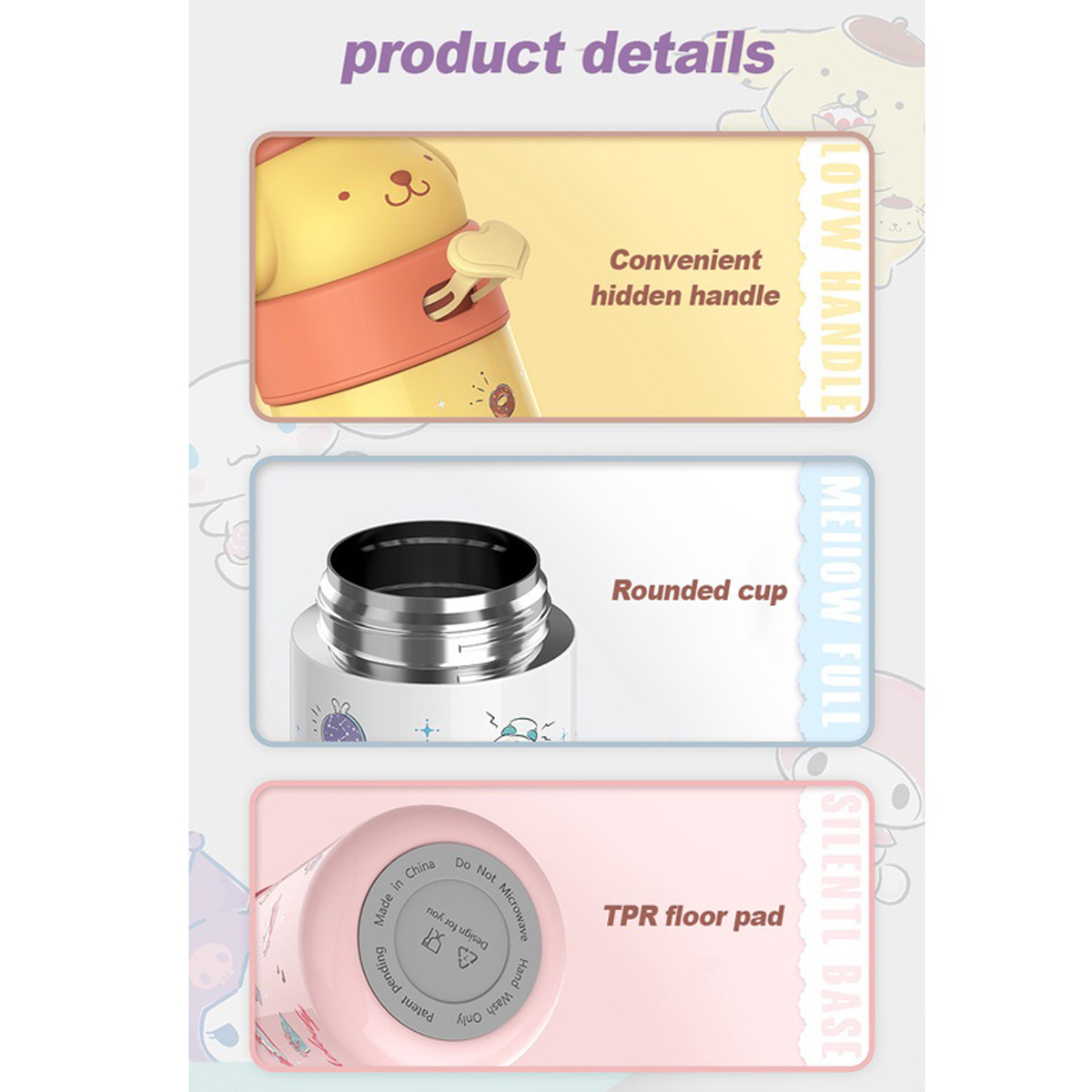 termo infantil kuromi morado portatil bebida , transporta facilmente  350ml morado